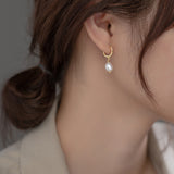 925 Sterling Silver Baroque Natural Pearl Hoop Earrings, Irregular Pearl Lady Fashion Jewelry Earrings AL882