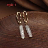 Baroque Bar Natural Fresh Pearl Earrings Irregular Hoop 925 Silver Post Pearl Earrings Jewelry AL884