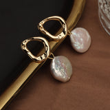 Baroque Coin Natural Pearl Drop Earrings Irregular Hoop 925 Silver Post Pearl Earrings Jewelry AL885