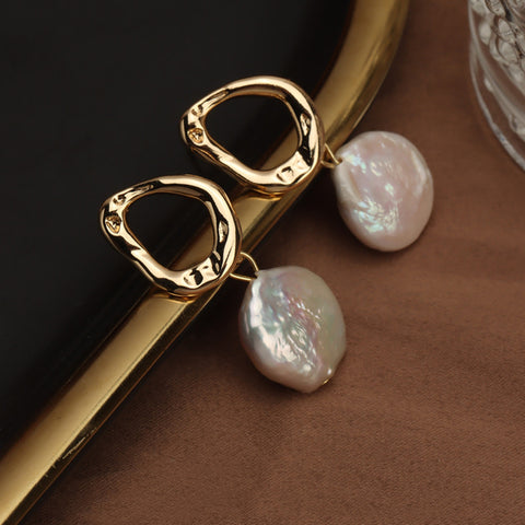 Baroque Coin Natural Pearl Drop Earrings Irregular Hoop 925 Silver Post Pearl Earrings Jewelry AL885