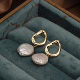 Baroque Coin Natural Pearl Drop Earrings Irregular Hoop 925 Silver Post Pearl Earrings Jewelry AL885