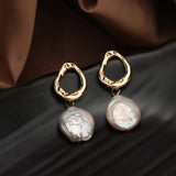 Baroque Coin Natural Pearl Drop Earrings Irregular Hoop 925 Silver Post Pearl Earrings Jewelry AL885
