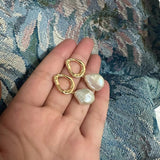 Baroque Coin Natural Pearl Drop Earrings Irregular Hoop 925 Silver Post Pearl Earrings Jewelry AL885