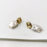 Baroque Rectangle Natural Freshwater Pearl Spiral Gold Dangle Earrings Boho Jewelry AL886