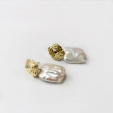Baroque Rectangle Natural Freshwater Pearl Spiral Gold Dangle Earrings Boho Jewelry AL886