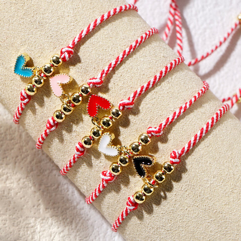 Bohemian Rainbow Oil Drip Heart Gold Beads Adjustable Martis Bracelet, Friendship Bracelet Handmade Jewelry AL893