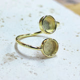 Gold Plated Double Round Ring Blank Base Bezel Settings, Adjustable Ring Findings, For DIY Jewelry Making AL895