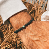 Black Lava Stone & Hematite & Blue Howlite Turquoise Beaded Stretch Bracelet, Boho Summer Beach Bracelet For Men AL899