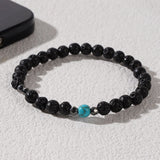 Black Lava Stone & Hematite & Blue Howlite Turquoise Beaded Stretch Bracelet, Boho Summer Beach Bracelet For Men AL899
