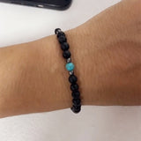 Black Lava Stone & Hematite & Blue Howlite Turquoise Beaded Stretch Bracelet, Boho Summer Beach Bracelet For Men AL899