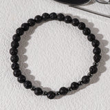 8" Black Lava Stone & Hematite Beaded Stretch Bracelet, Boho Summer Beach Jewelry, Bracelet For Men AL902