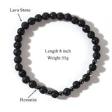 8" Black Lava Stone & Hematite Beaded Stretch Bracelet, Boho Summer Beach Jewelry, Bracelet For Men AL902