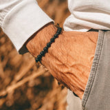 8" Black Lava Stone & Hematite Beaded Stretch Bracelet, Boho Summer Beach Jewelry, Bracelet For Men AL902