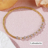 Bohemian Skinny Faceted Aquamarine Moonstone Stones & Gold Miyuki Beads Stacked Bracelet, Handmade Boho Summer Jewelry AL903