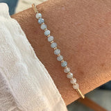 Bohemian Skinny Faceted Aquamarine Moonstone Stones & Gold Miyuki Beads Stacked Bracelet, Handmade Boho Summer Jewelry AL903