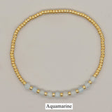 Bohemian Skinny Faceted Aquamarine Moonstone Stones & Gold Miyuki Beads Stacked Bracelet, Handmade Boho Summer Jewelry AL903
