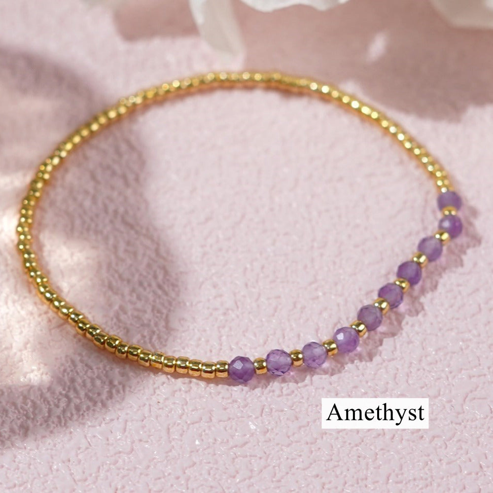 Bohemian Skinny Faceted Aquamarine Moonstone Stones & Gold Miyuki Beads Stacked Bracelet, Handmade Boho Summer Jewelry AL903