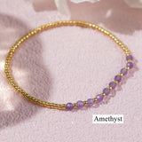 Bohemian Skinny Faceted Aquamarine Moonstone Stones & Gold Miyuki Beads Stacked Bracelet, Handmade Boho Summer Jewelry AL903