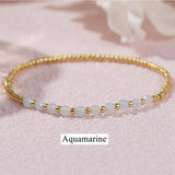 Bohemian Skinny Faceted Aquamarine Moonstone Stones & Gold Miyuki Beads Stacked Bracelet, Handmade Boho Summer Jewelry AL903