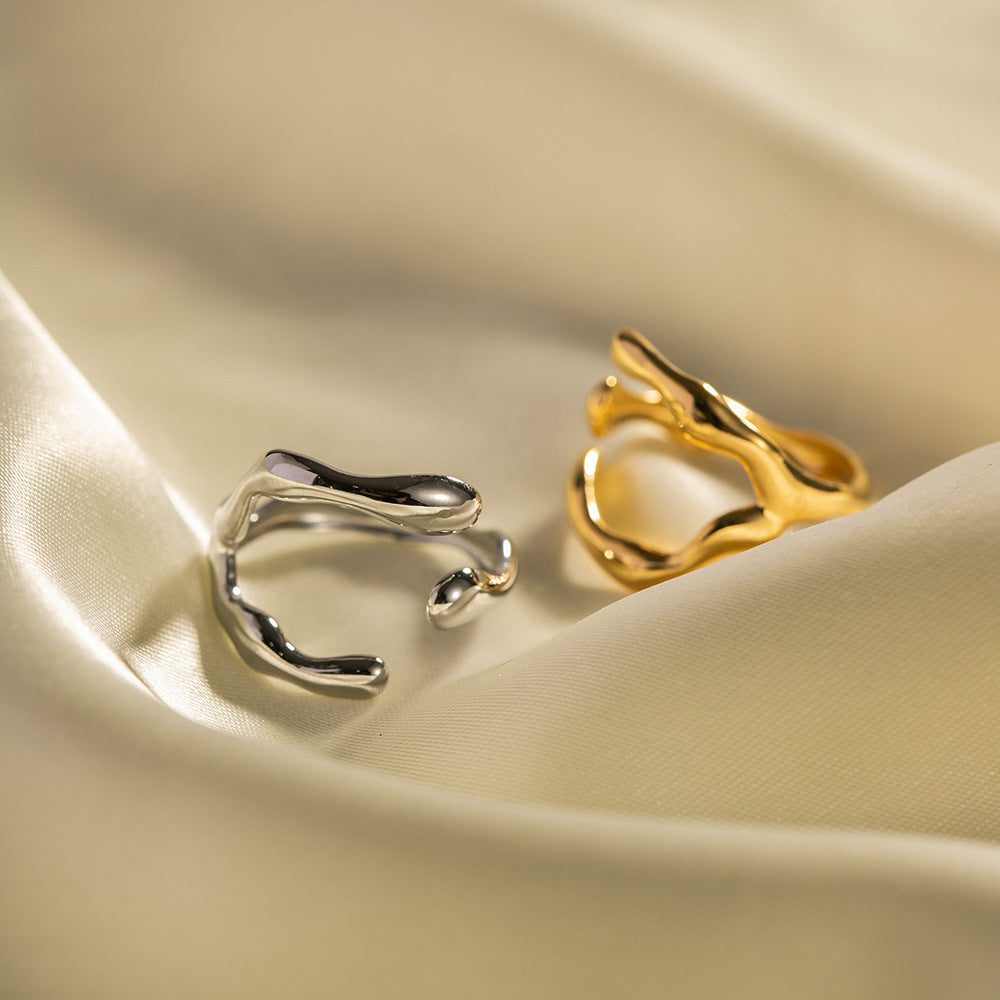 Titanium Steel Irregular Moon Ring, Adjustable Crescent Moon Ring, Lady Fashion Jewelry AL930