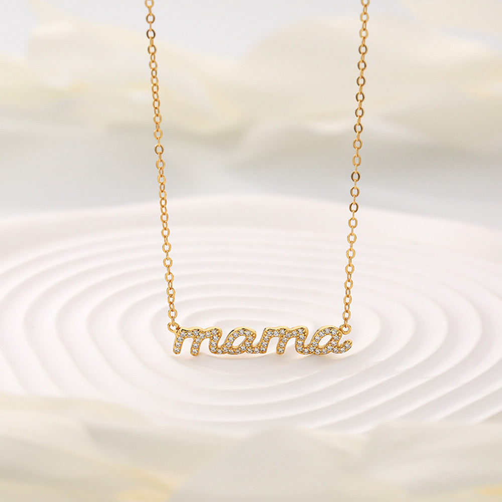 16" Dainty CZ Micro Pave "mama" Necklace Gold Letter Necklace, Zircon Jewelry Gift For Mother AL934