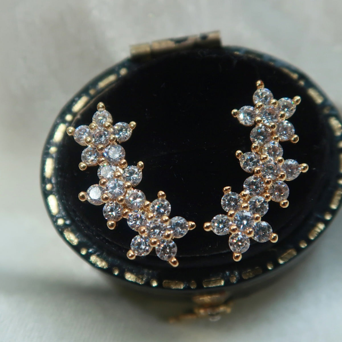 Dainty Three Little Flowers Zircon Stud Earrings 925 Silver CZ Studs, 18k Gold Plated Jewelry AL939