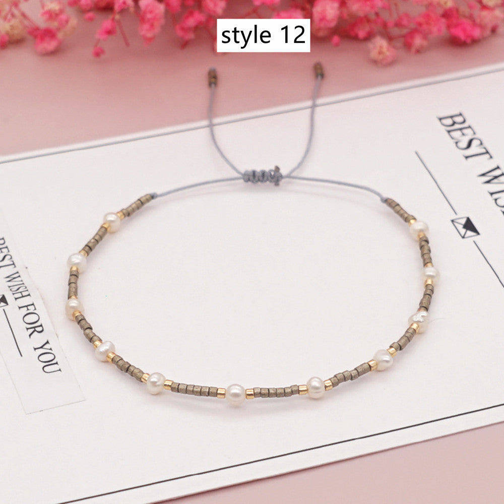 Bohemian Mulit Natural Freshwater Pearl & Miyuki Beads Bracelet Skinny Bracelet, Handmade Boho Summer Jewelry AL941