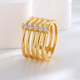 Multi-Layer Hollow Gold Band Ring Zircon Ring AL942