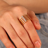 Multi-Layer Hollow Gold Band Ring Zircon Ring AL942