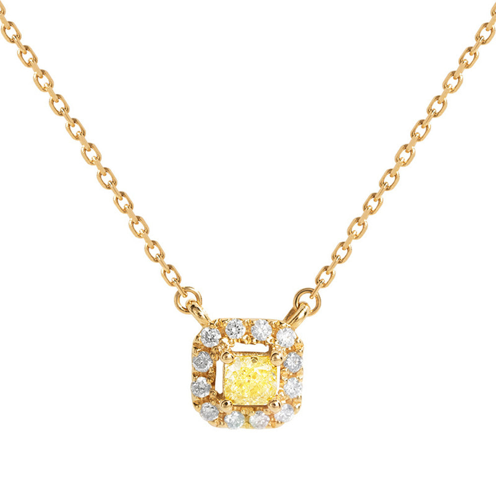 18" Dainty Yellow Zircon Necklace 925 Silver Citrine CZ Necklace, 18k Gold Plated Jewelry AL945
