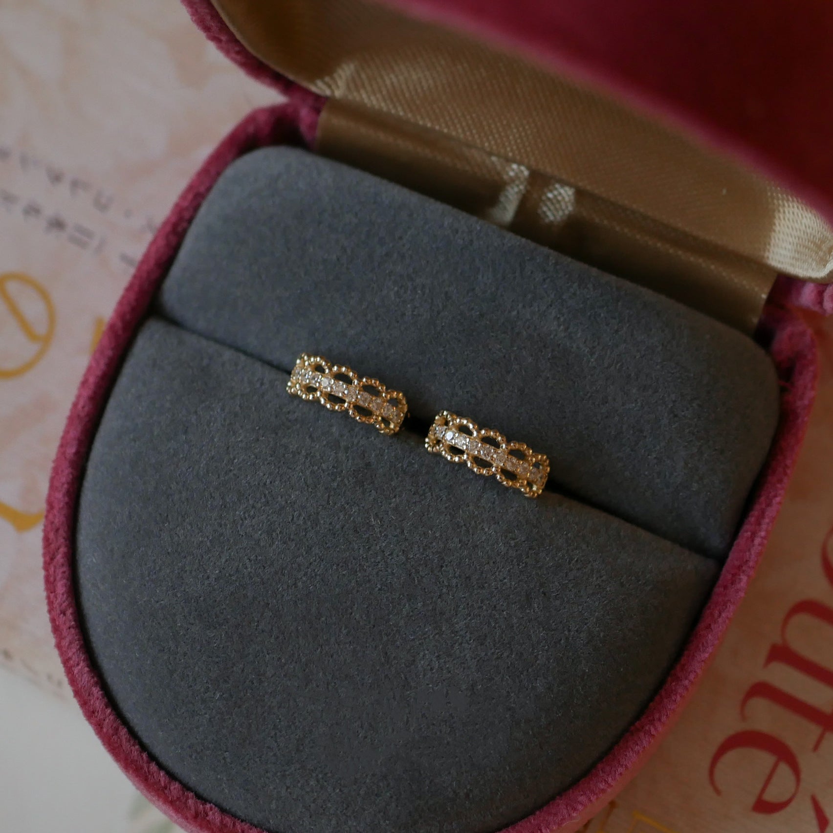 Dainty S925 Sterling Silver Zircon Lace Earrings CZ Small Hoop Earrings, 18k Gold Plated Jewelry AL949