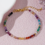 Bohemian Rainbow Natural Stones Faceted & Gold Beads Friendship Bracelet, Handmade Boho Summer Jewelry AL960