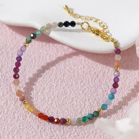 Bohemian Rainbow Natural Stones Faceted & Gold Beads Friendship Bracelet, Handmade Boho Summer Jewelry AL960
