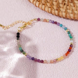 Bohemian Rainbow Natural Stones Faceted & Gold Beads Friendship Bracelet, Handmade Boho Summer Jewelry AL960