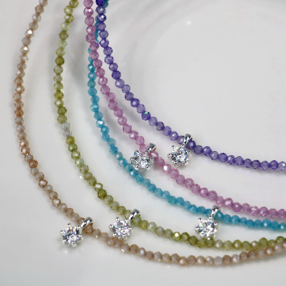 16" Skinny Rainbow Zircon Faceted Beaded Necklace Zircon Necklace, S925 Sterling Silver Summer Jewelry Necklace AL962