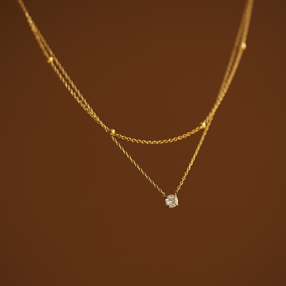 16" Dainty Small Zircon & Gold Beads Necklace CZ Necklace, Titanium Steel Jewelry Necklace AL964