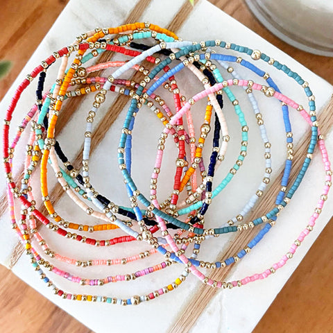 Bohemian Skinny Rainbow Miyuki Beads Stretch Bracelet, Couple Friendship Bracelet, Handmade Boho Summer Jewelry AL968
