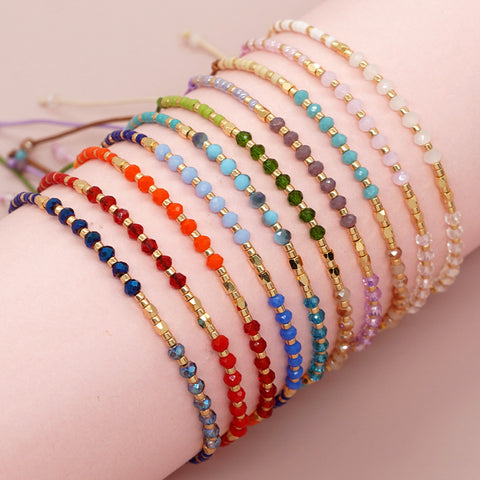 Gradient Color Bohemian Rainbow Miyuki Beads & Glass Crystal Beads Bracelet, Adjustable, Handmade Friendship Boho Summer Jewelry AL998