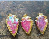 Arrowhead Gold Plated Rainbow Titanium Quartz Pendant Bead G0525