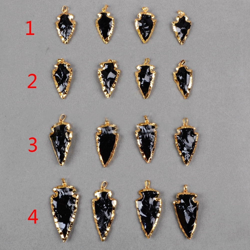 Small Gold Plated Rough Black Obsidian Arrowhead Pendant G0503