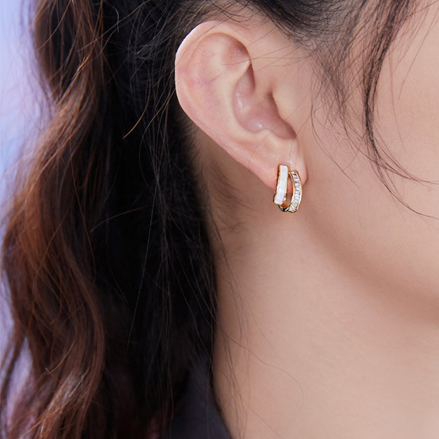 Double Layers Oil Drip CZ Stud Earrings, S925 Sterling Post, Fashion Summer Jewelry AL703