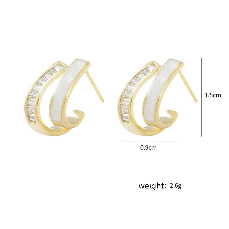 Double Layers Oil Drip CZ Stud Earrings, S925 Sterling Post, Fashion Summer Jewelry AL703