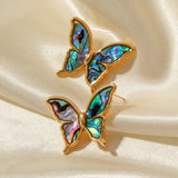 Rainbow Abalone Shell Butterfly Stud Earrings, 18k Gold Titanium Steel Earring Jewelry AL717