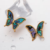Rainbow Abalone Shell Butterfly Stud Earrings, 18k Gold Titanium Steel Earring Jewelry AL717