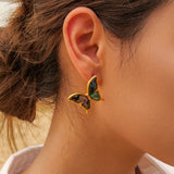 Rainbow Abalone Shell Butterfly Stud Earrings, 18k Gold Titanium Steel Earring Jewelry AL717