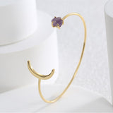 Gold Plated Star Moon Cuff Bracelet, Raw Amethyst Quartz, Adjustable Open Bracelet, Fashion Gemstone Jewelry AL727