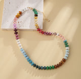 Bohemian Rainbow Natural Stones Crystals Beaded Necklace, Handmade Boho Jewelry AL735