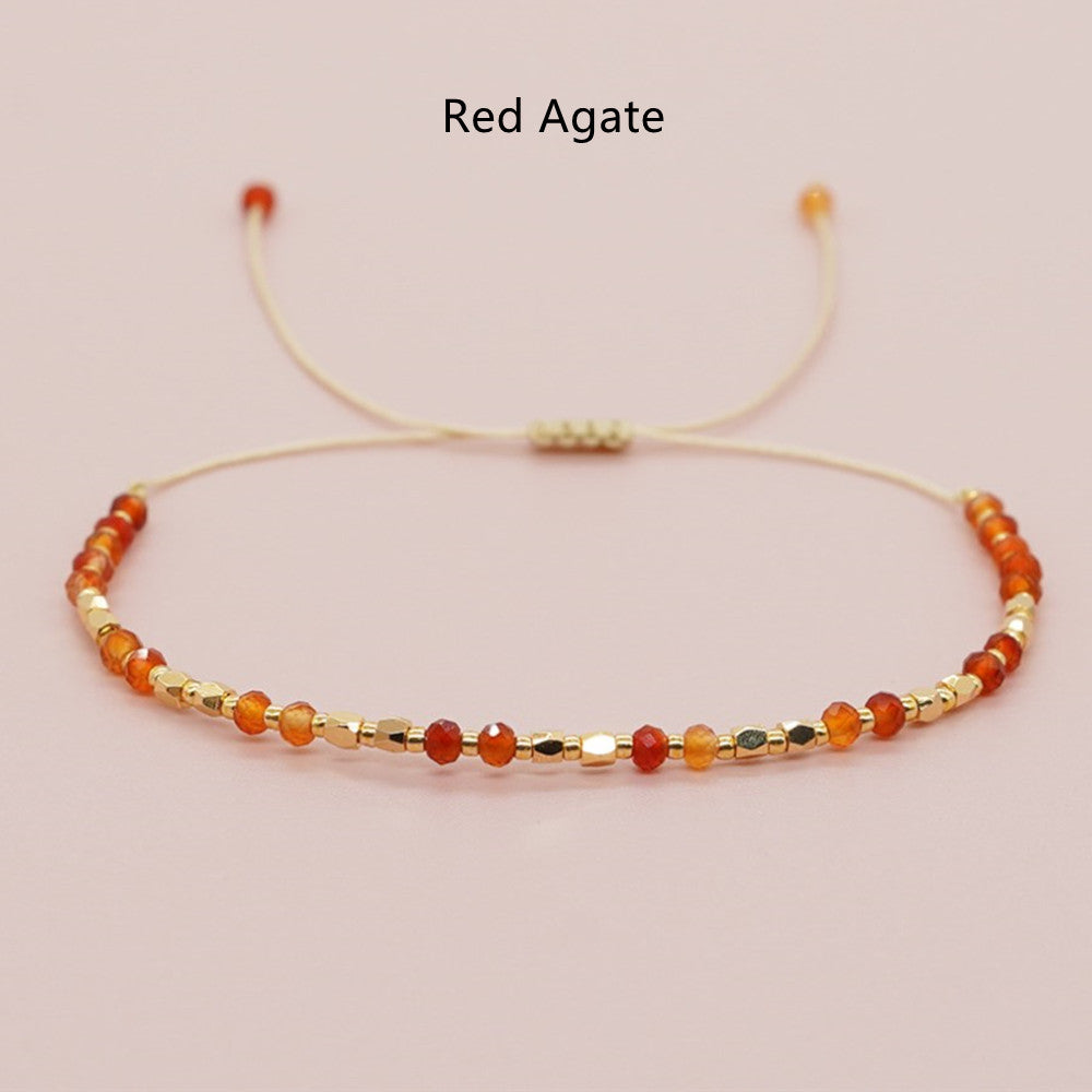 red onyx agate bracelet, Bohemian Skinny Natural Stones & Miyuki Beads Bracelet, Adjustable, 2.5~3mm Faceted Quartz, Handmade Boho Jewelry AL738