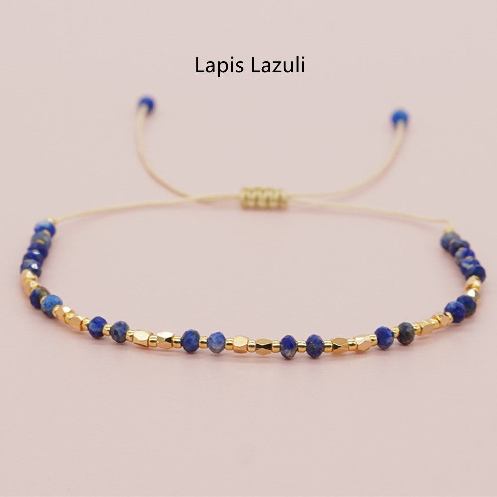 lapis lazuli bracelet, Bohemian Skinny Natural Stones & Miyuki Beads Bracelet, Adjustable, 2.5~3mm Faceted Quartz, Handmade Boho Jewelry AL738