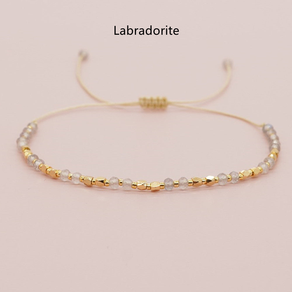 labradorite bracelet, Bohemian Skinny Natural Stones & Miyuki Beads Bracelet, Adjustable, 2.5~3mm Faceted Quartz, Handmade Boho Jewelry AL738